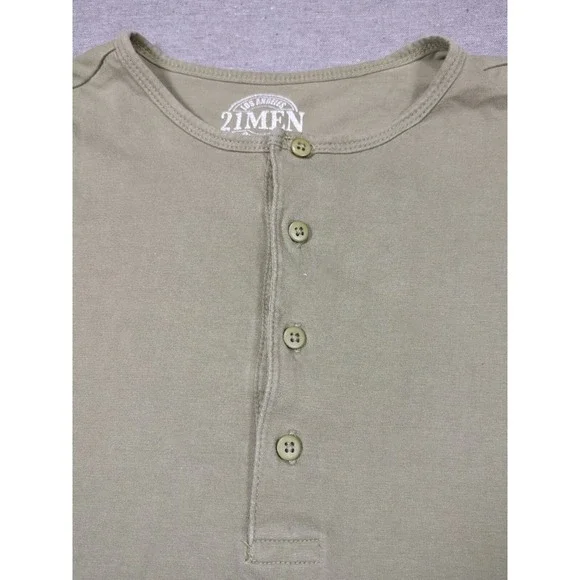 21 Men Los Angeles Olive Green Henley Long Sleeve Soft Cotton Mens Size M Shirt - Picture 4 of 16
